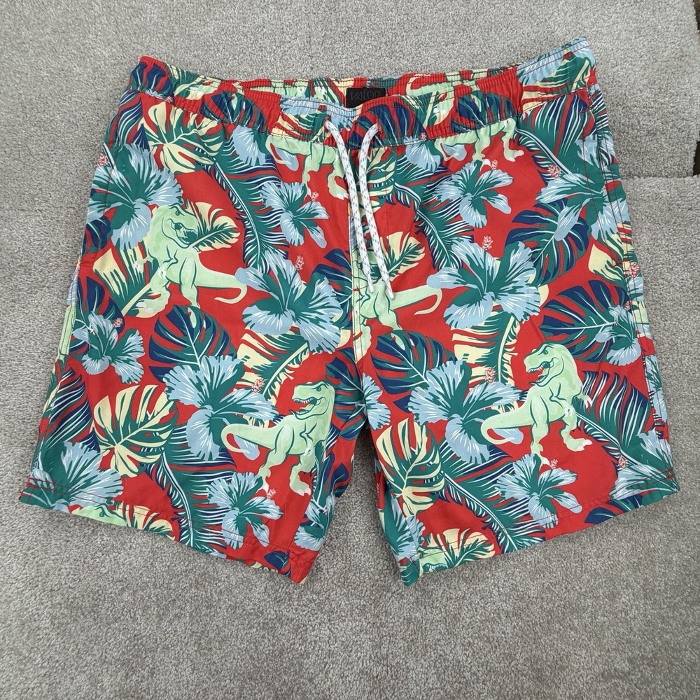 Valor Collective Shorts‎ Red Tropical Dinosaur Print Elastic Waist Men's Size XL